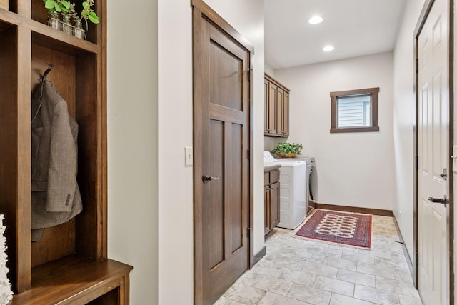 98 Tribute Ave, Hudson, WI 54016 - mudroom featuring washing machine and dryer and recessed lighting