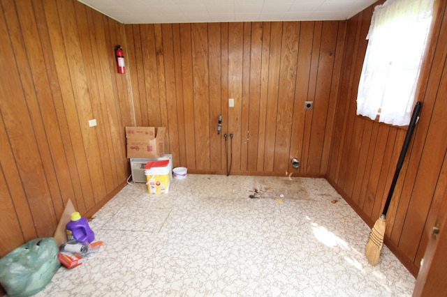 24195 Center St E, Mayfield Twp, MN 56701 - laundry room featuring wood walls