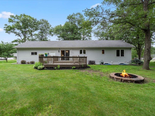 4669 Brentwood Rd, Baxter, MN 56425 - back of property featuring an outdoor fire pit, a lawn, and a deck
