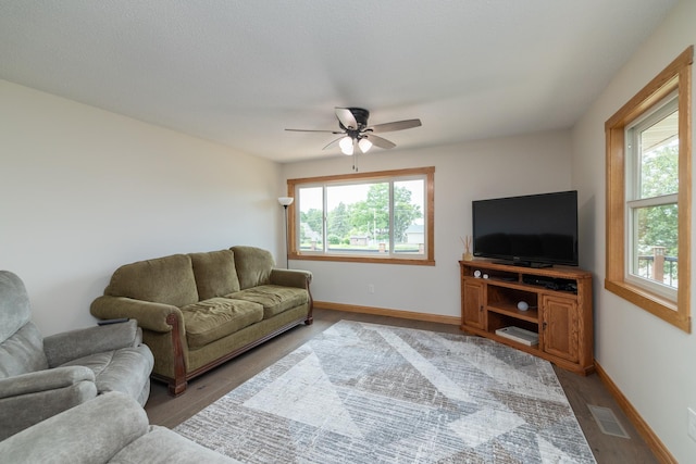 728 Linn St N, Prescott, WI 54021 - living room with wood finished floors and ceiling fan
