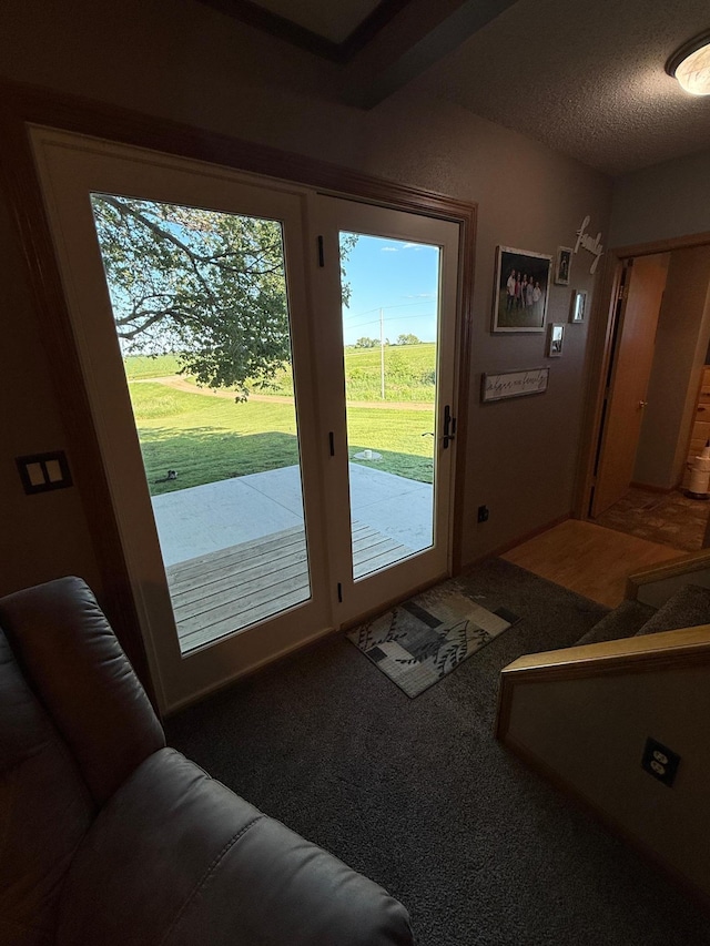 1865 180th St, Norman Twp, MN 56220 - doorway to outside with a textured ceiling