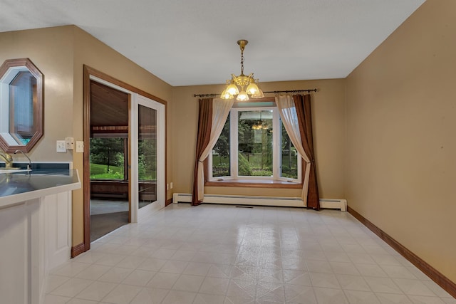 213 2nd St N, Cold Spring, MN 56320 - unfurnished dining area featuring a chandelier, plenty of natural light, and a baseboard heating unit