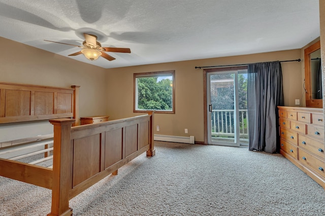 213 2nd St N, Cold Spring, MN 56320 - unfurnished bedroom with a baseboard radiator, carpet, access to outside, multiple windows, and a textured ceiling