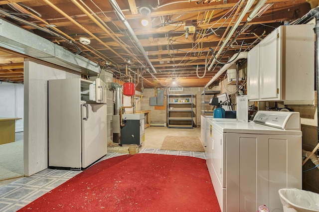213 2nd St N, Cold Spring, MN 56320 - unfinished basement with washing machine and dryer, a heating unit, and light floors