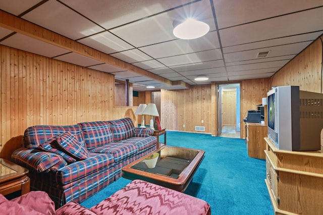 5913 Zenith Ave N, Brooklyn Center, MN 55429 - carpeted living room with wooden walls