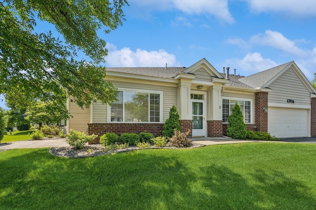 13936 54th Ave N Unit 2, Plymouth, MN 55446 - view of front of house with brick siding, driveway, a front yard, and an attached garage