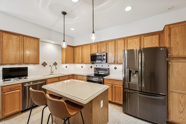 13936 54th Ave N Unit 2, Plymouth, MN 55446 - kitchen with stainless steel appliances, light tile patterned flooring, brown cabinets, light countertops, and recessed lighting