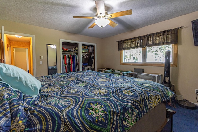 1007 Ruby St NW, Alexandria, MN 56308 - bedroom with carpet floors, a textured ceiling, ceiling fan, and a closet