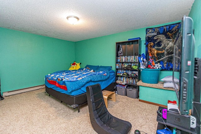 1007 Ruby St NW, Alexandria, MN 56308 - bedroom with a baseboard radiator, a textured ceiling, and carpet flooring