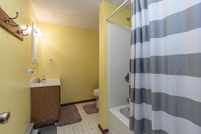 1007 Ruby St NW, Alexandria, MN 56308 - bathroom featuring vanity, a textured ceiling, and shower / bathtub combination with curtain