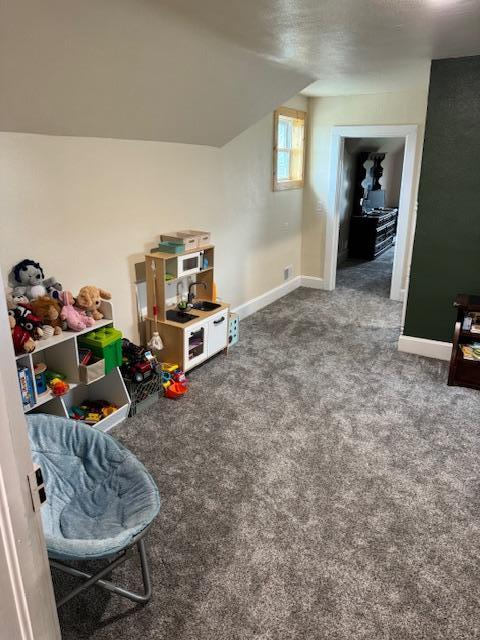 74194 415th St, South Branch Twp, MN 56081 - playroom featuring carpet flooring and vaulted ceiling