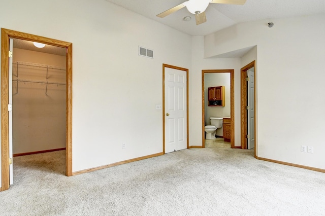 11307 Chisholm Cir NE Unit C, Blaine, MN 55449 - unfurnished bedroom featuring carpet floors, a walk in closet, a closet, lofted ceiling, and ensuite bath