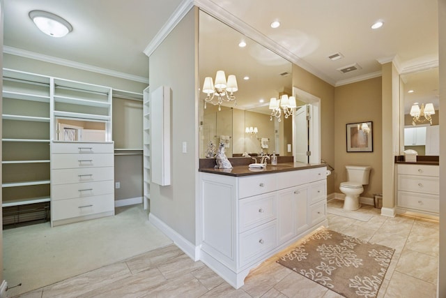 875 Lake St N Unit 318, Wayzata, MN 55391 - bathroom with a chandelier, crown molding, vanity, and recessed lighting