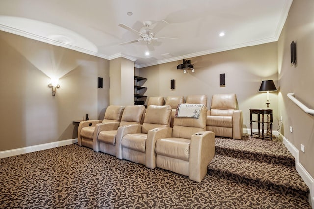 875 Lake St N Unit 318, Wayzata, MN 55391 - carpeted cinema with ornamental molding, ceiling fan, and recessed lighting