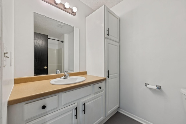 12651 8th Ave S, Zimmerman, MN 55398 - full bathroom with vanity, a textured ceiling, and a shower
