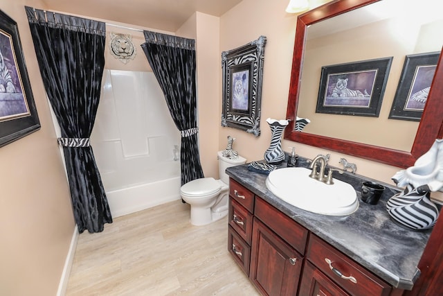 915 Darling Dr NW, Alexandria, MN 56308 - bathroom with vanity, wood finished floors, and shower / bath combination with curtain