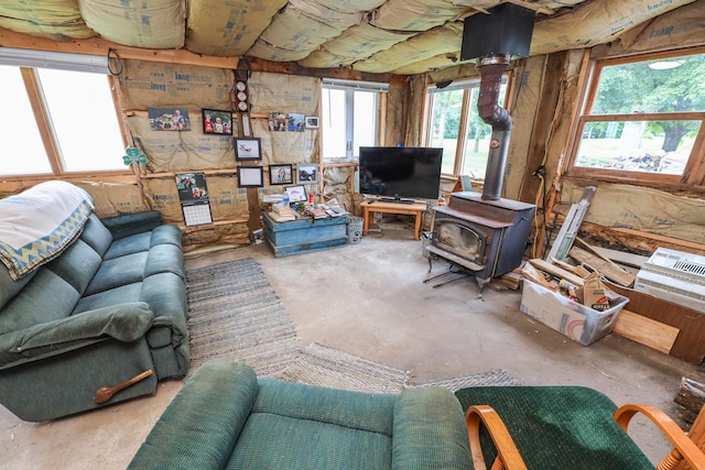 915 Darling Dr NW, Alexandria, MN 56308 - living area with a wood stove and concrete floors