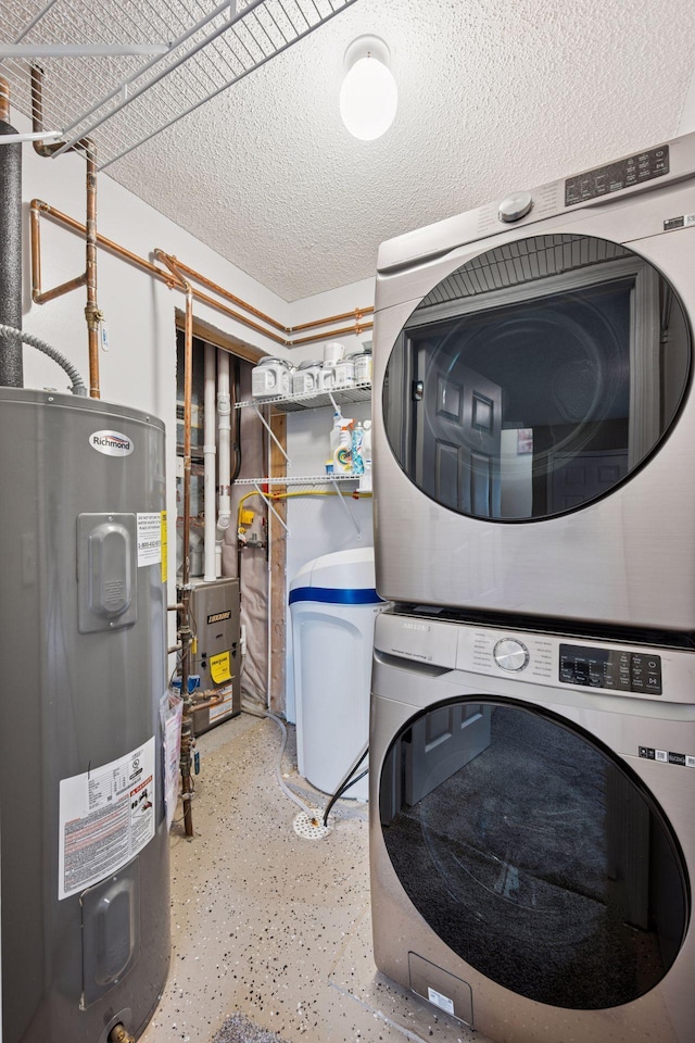 1807 Lachman Ave NE, Saint Michael, MN 55376 - laundry room with stacked washer / drying machine, electric water heater, and a heating unit