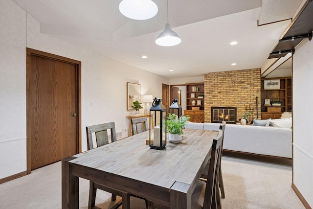 6205 Saint Albans Cir, Edina, MN 55439 - dining room featuring light colored carpet, a fireplace, and recessed lighting