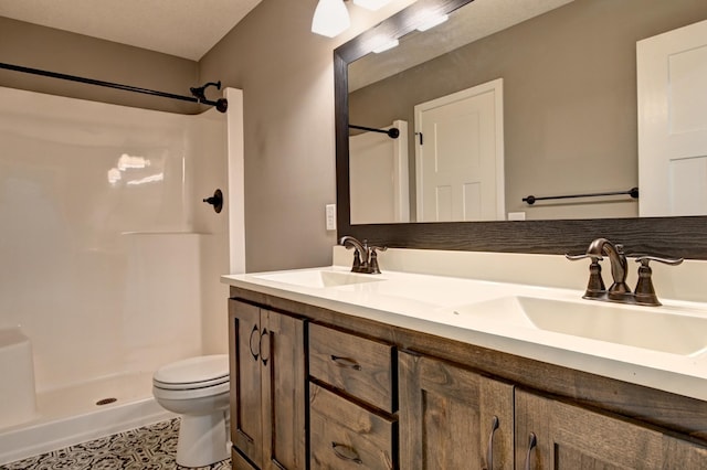 38391 Hunters Ridge Trl, North Branch, MN 55056 - bathroom with a shower, double vanity, and tile patterned floors