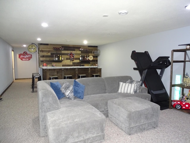 568 Midway Rd, Menomonie, WI 54751 - living room featuring carpet, recessed lighting, and bar area