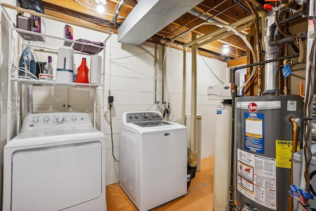 4463 Arden View Ct, Arden Hills, MN 55112 - laundry room with gas water heater, washing machine and dryer, and concrete block wall