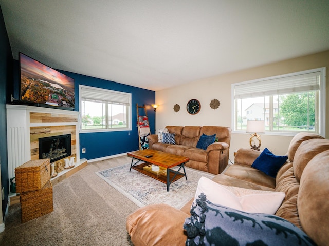 519 Graceview Loop, Saint Joseph, MN 56374 - living area featuring a fireplace with raised hearth and carpet floors