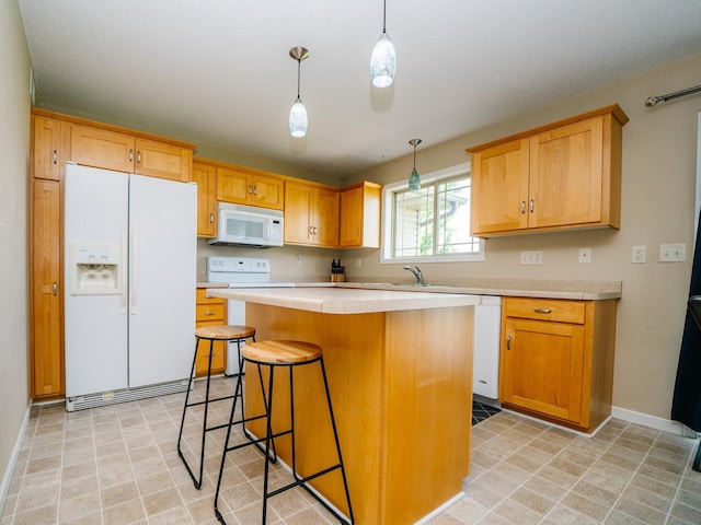 519 Graceview Loop, Saint Joseph, MN 56374 - kitchen with white appliances, light countertops, a kitchen island, and pendant lighting