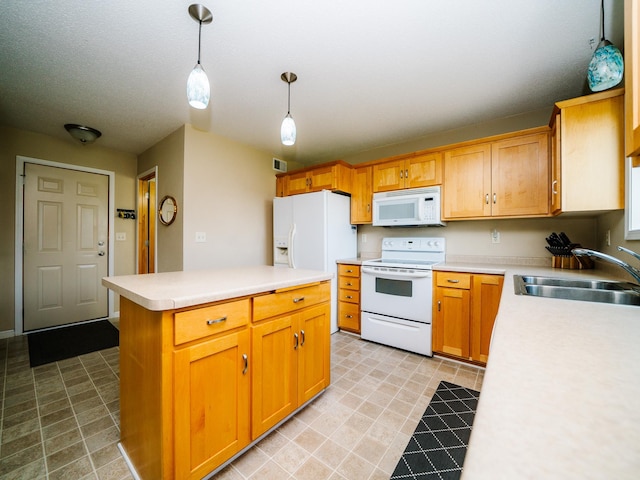 519 Graceview Loop, Saint Joseph, MN 56374 - kitchen with white appliances, light countertops, a center island, and hanging light fixtures