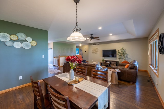 1100 27th St SW, Austin, MN 55912 - dining room with a ceiling fan, dark wood-style floors, and recessed lighting