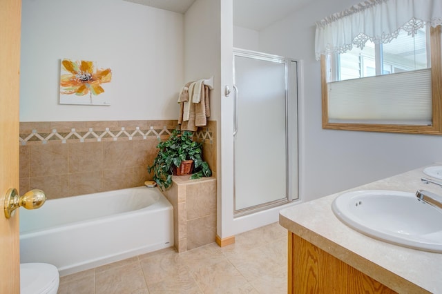 12707 Ivywood St NW, Coon Rapids, MN 55448 - bathroom with a stall shower, a garden tub, tile patterned floors, and double vanity