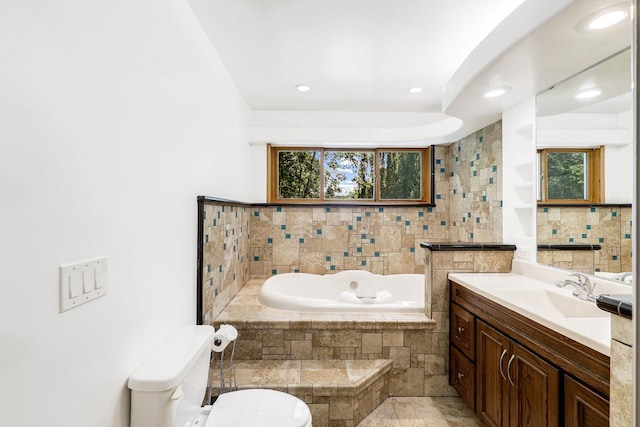 801 Corens Dr, Minnetonka, MN 55305 - bathroom with a garden tub, vanity, healthy amount of natural light, and recessed lighting