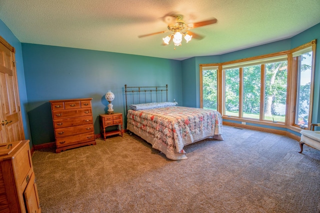 870 Andrew Dr NE, Lake Andrew Twp, MN 56273 - carpeted bedroom with multiple windows, a textured ceiling, and ceiling fan