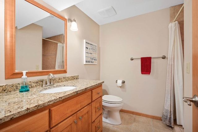 6712 Hillside Ln, Edina, MN 55439 - full bathroom with vanity, tile patterned floors, and curtained shower