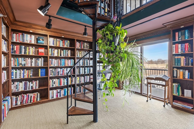 1666 Coffman St Unit 101, Falcon Heights, MN 55108 - living area with carpet floors and wall of books