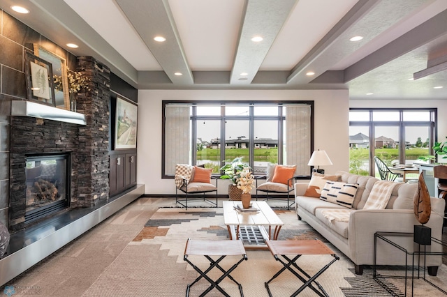 7373 14th St S, Fargo, ND 58104 - living room with recessed lighting and a fireplace