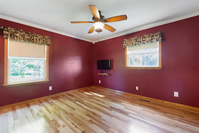 3568 Feldman Ave SE, Buffalo, MN 55313 - unfurnished room featuring plenty of natural light, wood finished floors, a ceiling fan, and ornamental molding