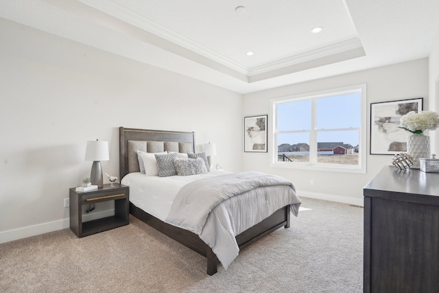 14147 77th Ln NE, Otsego, MN 55330 - bedroom featuring crown molding, a tray ceiling, carpet floors, and recessed lighting