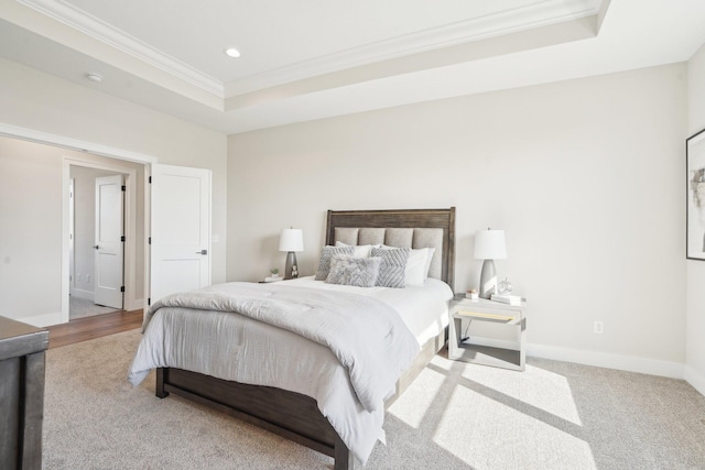 14147 77th Ln NE, Otsego, MN 55330 - carpeted bedroom featuring crown molding, a raised ceiling, and recessed lighting