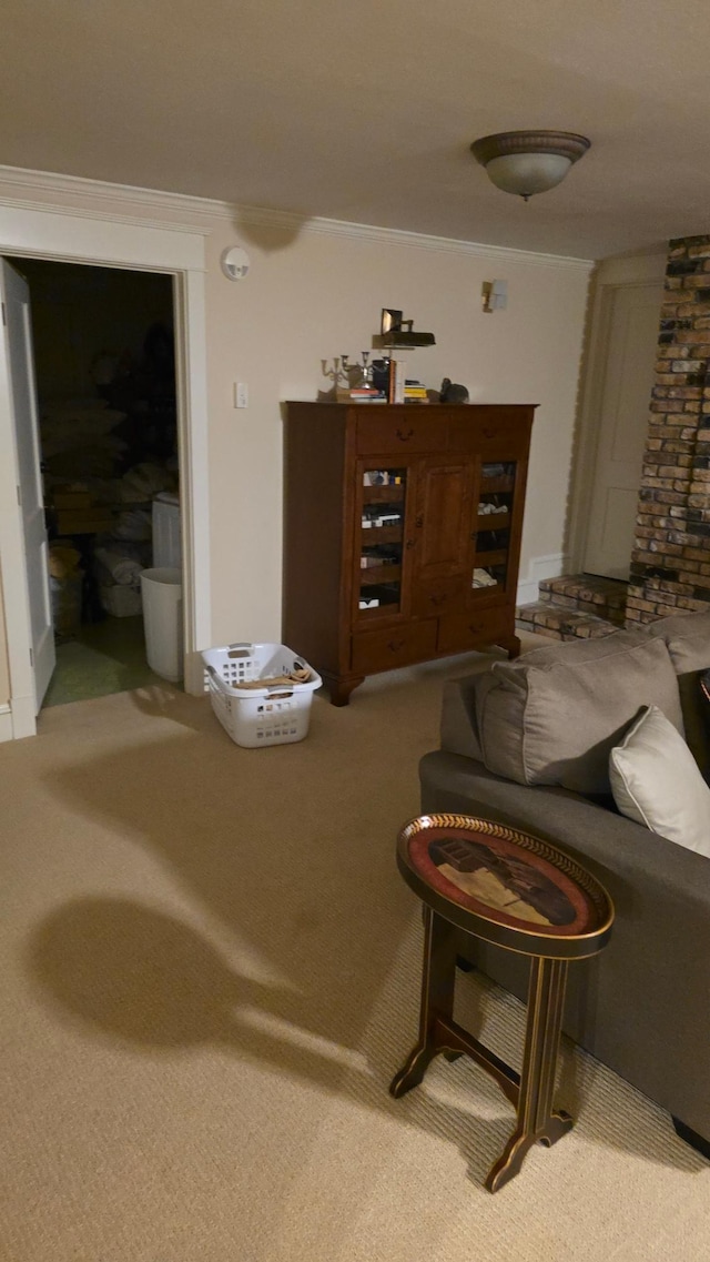 3307 Nokomis NE, Alexandria, MN 56308 - carpeted living area featuring ornamental molding