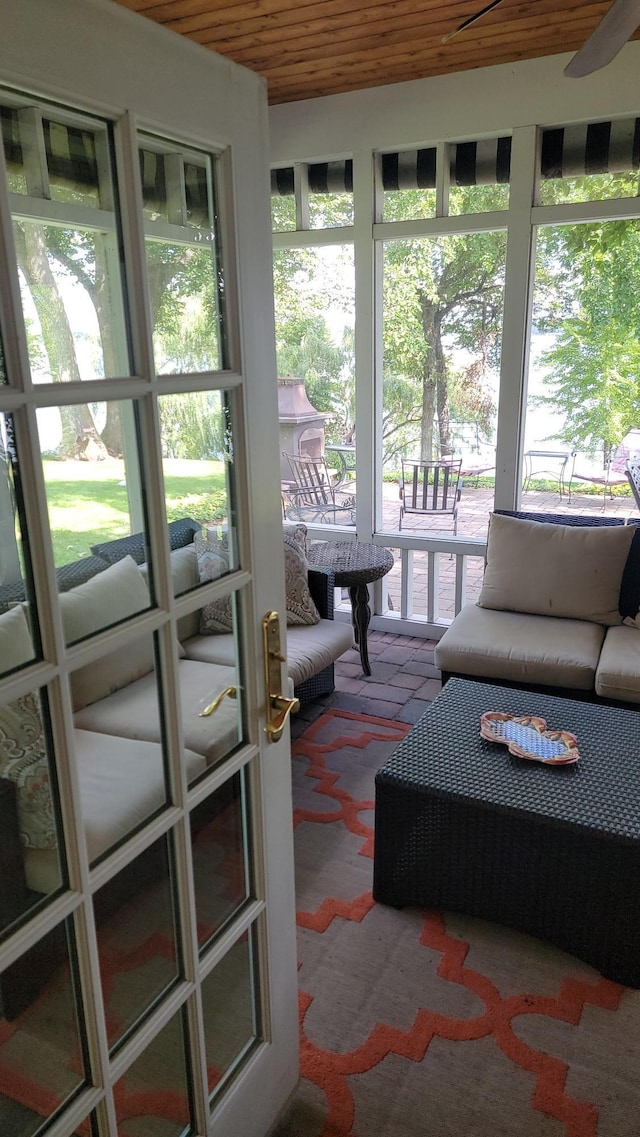 3307 Nokomis NE, Alexandria, MN 56308 - sunroom with ceiling fan and wood ceiling
