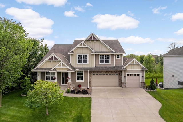 3153 Magnolia Dr, Medina, MN 55340 - craftsman inspired home featuring board and batten siding, concrete driveway, a front lawn, a garage, and a shingled roof