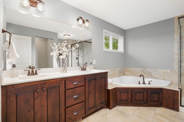 3153 Magnolia Dr, Medina, MN 55340 - full bathroom featuring a stall shower, a garden tub, and double vanity