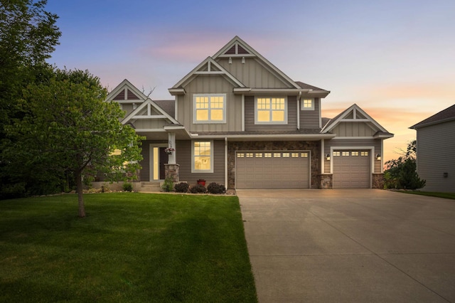 3153 Magnolia Dr, Medina, MN 55340 - craftsman inspired home with board and batten siding, driveway, a yard, and stone siding