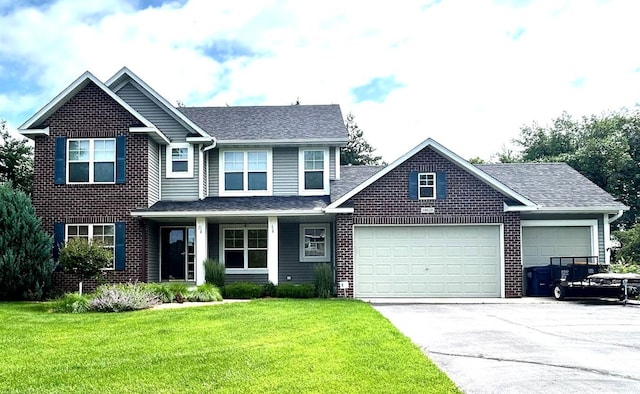 18628 Irvine Trl, Lakeville, MN 55044 - view of front of home featuring an attached garage, asphalt driveway, a front yard, and brick siding