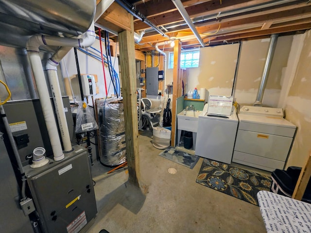 825 2nd Ave, Grand Rapids, MN 55744 - below grade area featuring separate washer and dryer, electric panel, and heating unit