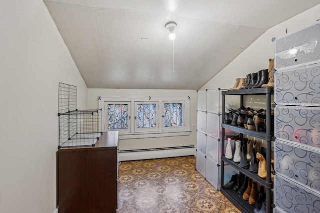 116 3rd Ave SE, Osseo, MN 55369 - bonus room featuring baseboard heating, vaulted ceiling, and tile patterned floors
