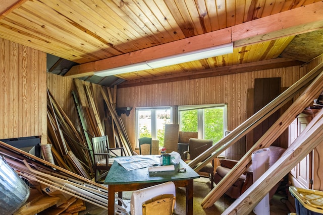 1031 23rd St Unit A, Prairie Lake Twp, WI 54728 - miscellaneous room featuring wood walls and wood ceiling