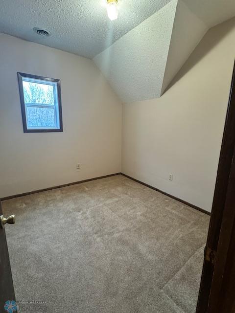 214 7th St, Hatton, ND 58240 - bonus room featuring lofted ceiling, carpet flooring, and a textured ceiling
