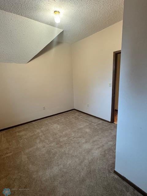 214 7th St, Hatton, ND 58240 - carpeted empty room with vaulted ceiling and a textured ceiling